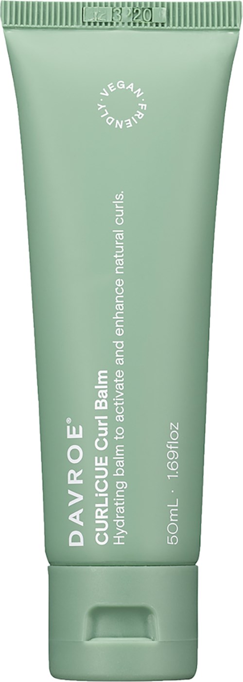 Grön tub med Davroe Curlie Curl Balm, 50 ml, vegansk, hjälper till att definiera och förbättra naturliga lockar.