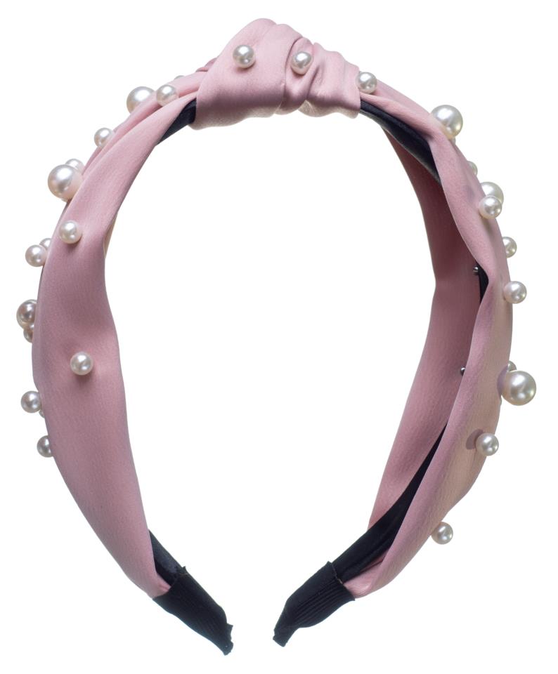 Dazzling Hair Band Knot Pearls Pink