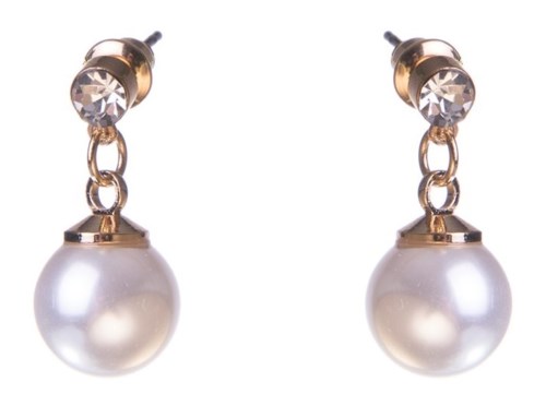 Dazzling Earring Col Clear Crystal On Stud W Hanging MOP Gold