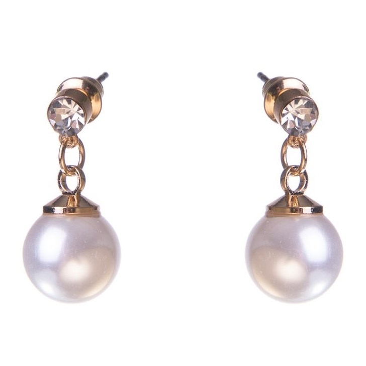 Dazzling Earring Col Clear Crystal On Stud W Hanging MOP Gold