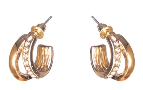 Dazzling Earring Col, Creols Two Lines, One Line W Crystals Gold