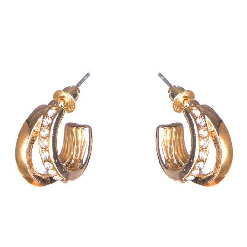Dazzling Earring Col, Creols Two Lines, One Line W Crystals Gold