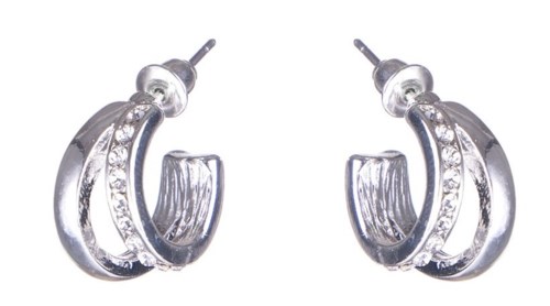 Dazzling Earring Col, Creols Two Lines, One Line W Crystals Silver
