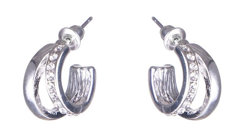 Dazzling Earring silver col, creols two lines, one line w cr
