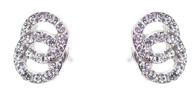 Dazzling Earring Silver Col, Two Circles Joined W Crystals