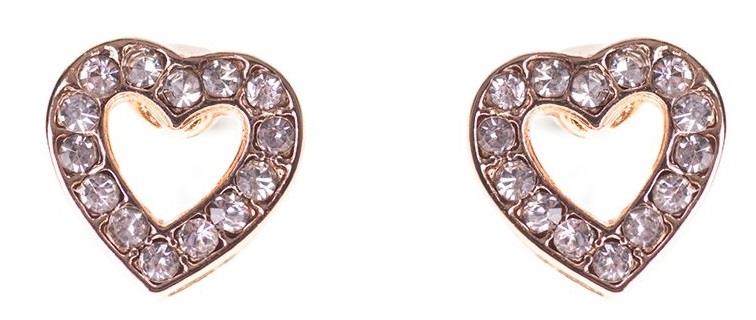 Dazzling Earrings, gold col outline heart w clear crystals