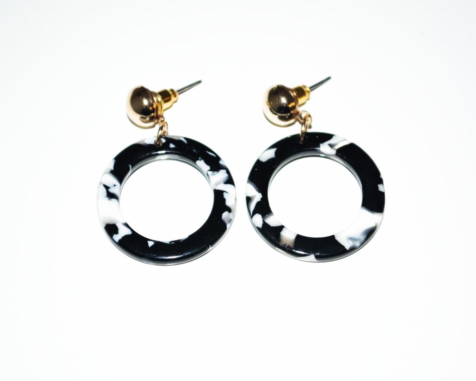 Dazzling Earrings, gold stud with black/white plastic