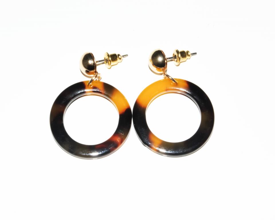 Dazzling Earrings, gold stud with brown leo plastic