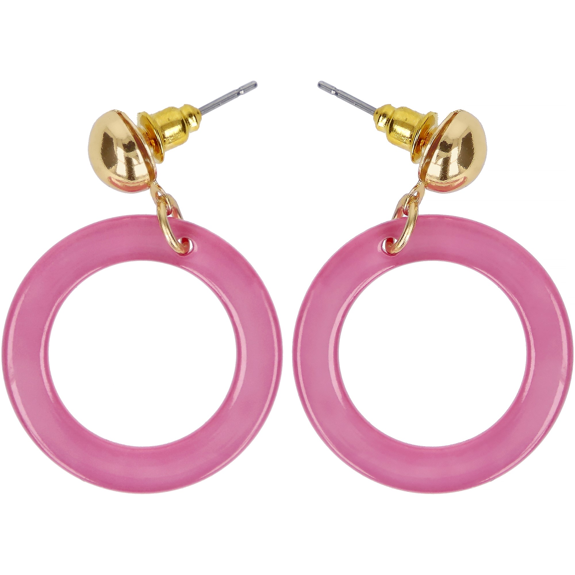 Dazzling Earrings Gold Stud With Pink Plastic
