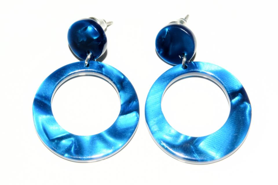 Dazzling Earrings, plastic blue stud w blue hanging