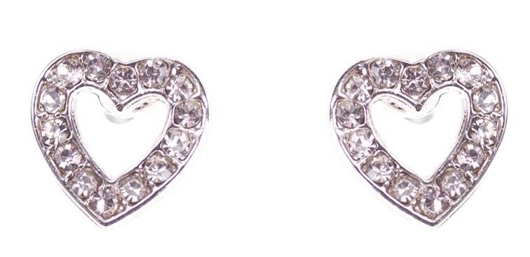 Dazzling Earrings, silver col outline heart w clear crystals