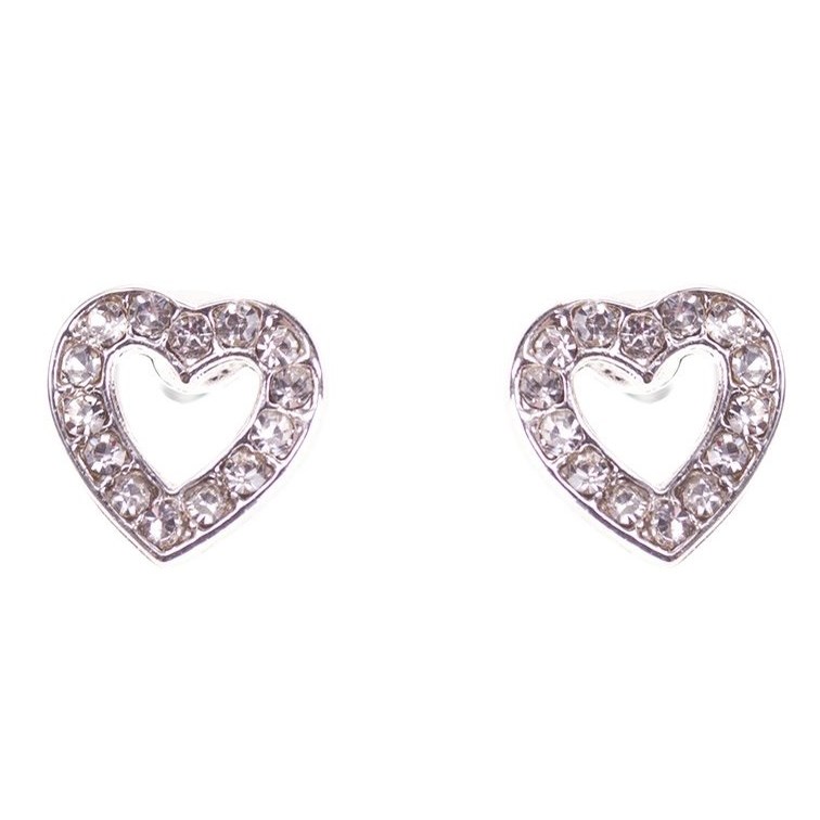 Dazzling Earrings Col Outline Heart W Clear Crystals Silver