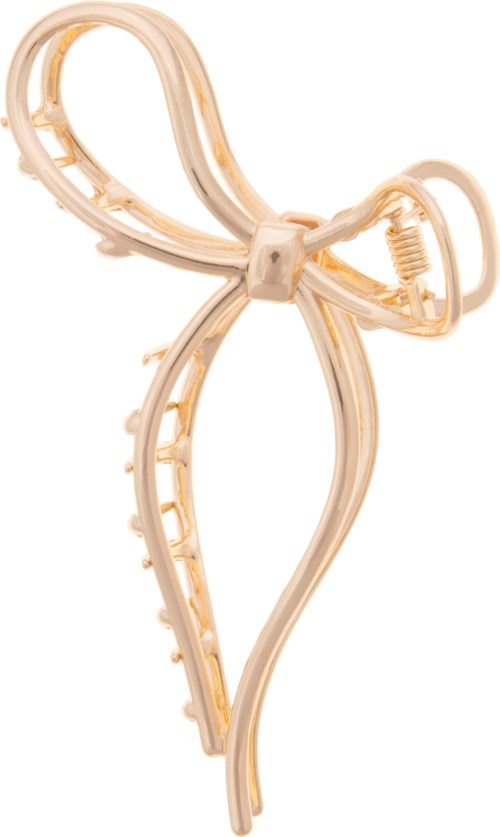 En plastfigur i form av en stork, sannsynligvis en hårklips, med buet nebb og detaljert vinger.