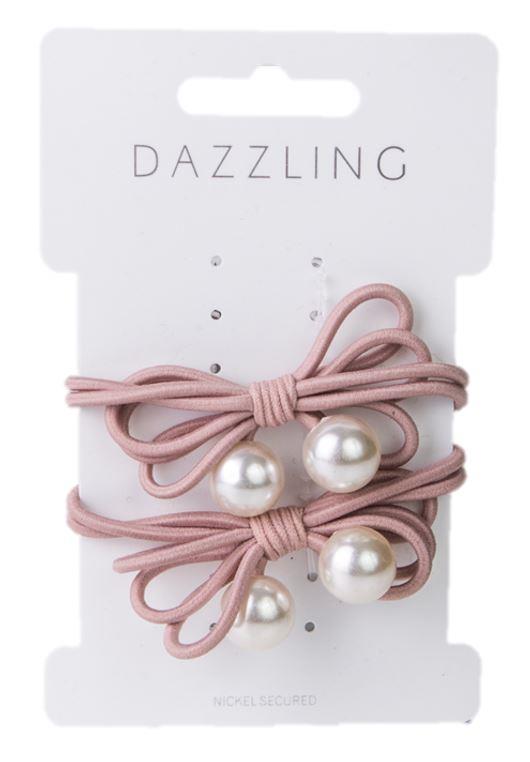 Dazzling Hår 2-pack Hair Ties Bow Pink