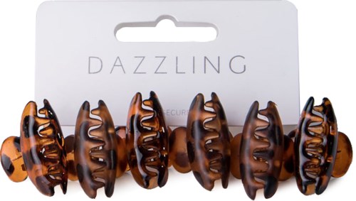Dazzling Hår 6-pack clips med klämmor bruna