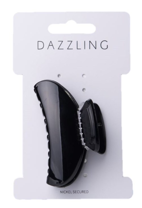 En svart hårklämma på ett vitt kort med märket 'Dazzling' ovanför.