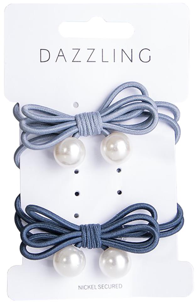 Dazzling Hår Hair Ties Bow Pearls Grey Mix 2-pack