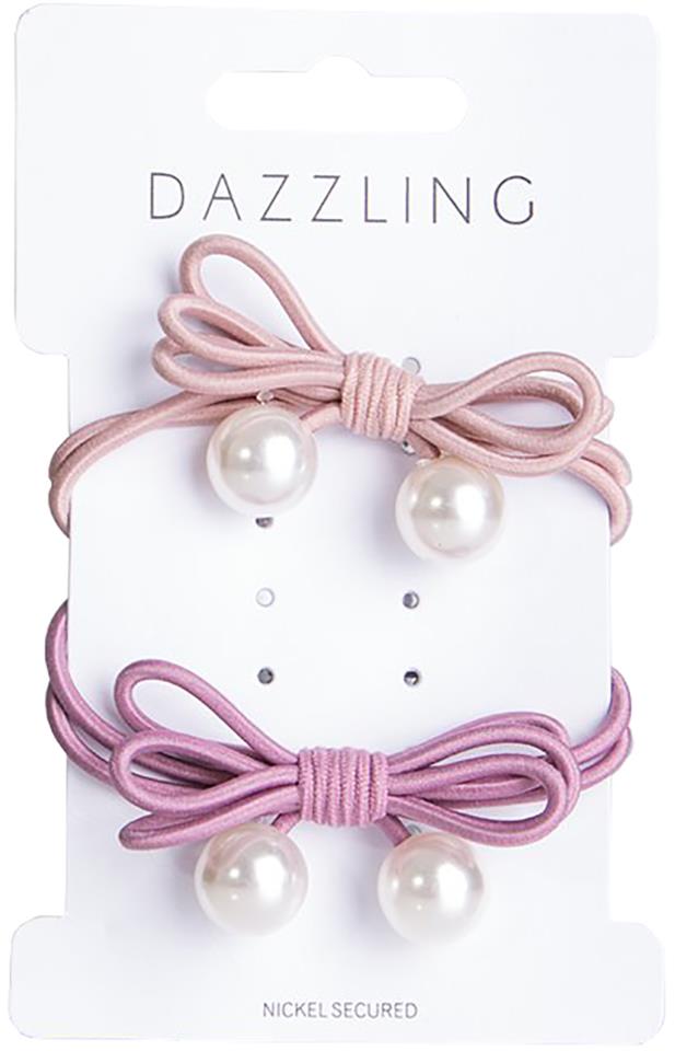 Dazzling Hår Hair Ties Bow Pearls Pink Mix 2-pack