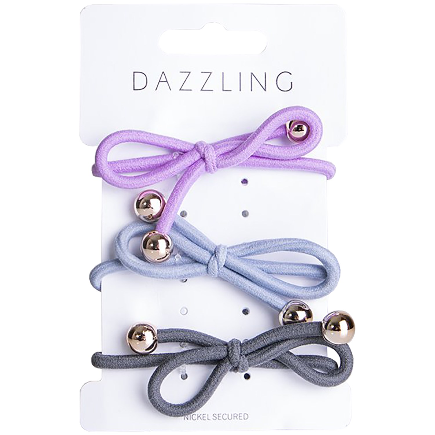 Dazzling Hår 3-pack Hair Ties Bow Grey/Purple