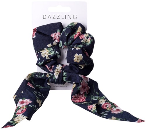 En blomsterhårstrikk på et kort merket 'Dazzling' med sikkerhetsegenskaper.