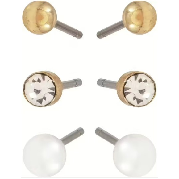 Dazzling J14 Earring Col 3-Pack W Bead Gold