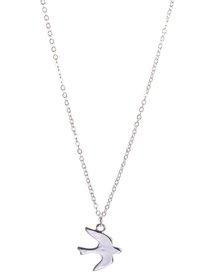Dazzling Necklace, silver col chain w swallow pendant