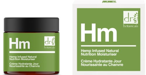 A green and white jar and box for hemp-based skin moisturizer from Dr. Botanicals.
