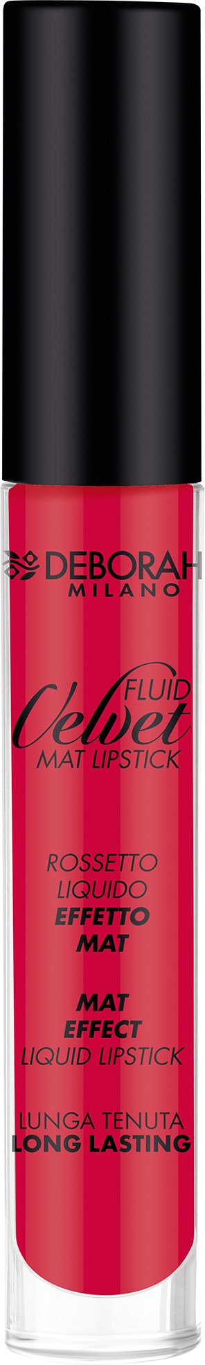 Ett rosa flytande läppstift i rör med svart topp, märket Debora Milano, och produktnamn inklusive "Long Lasting".