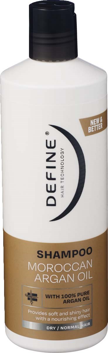 This is a shampoo bottle labeled Moroccan Argan Oil, promoting shiny hair with pure Argan Oil inside.