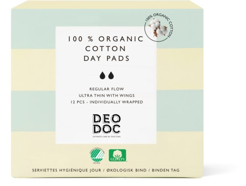 DeoDoc 100 % Organic Cotton Day pads 12 st