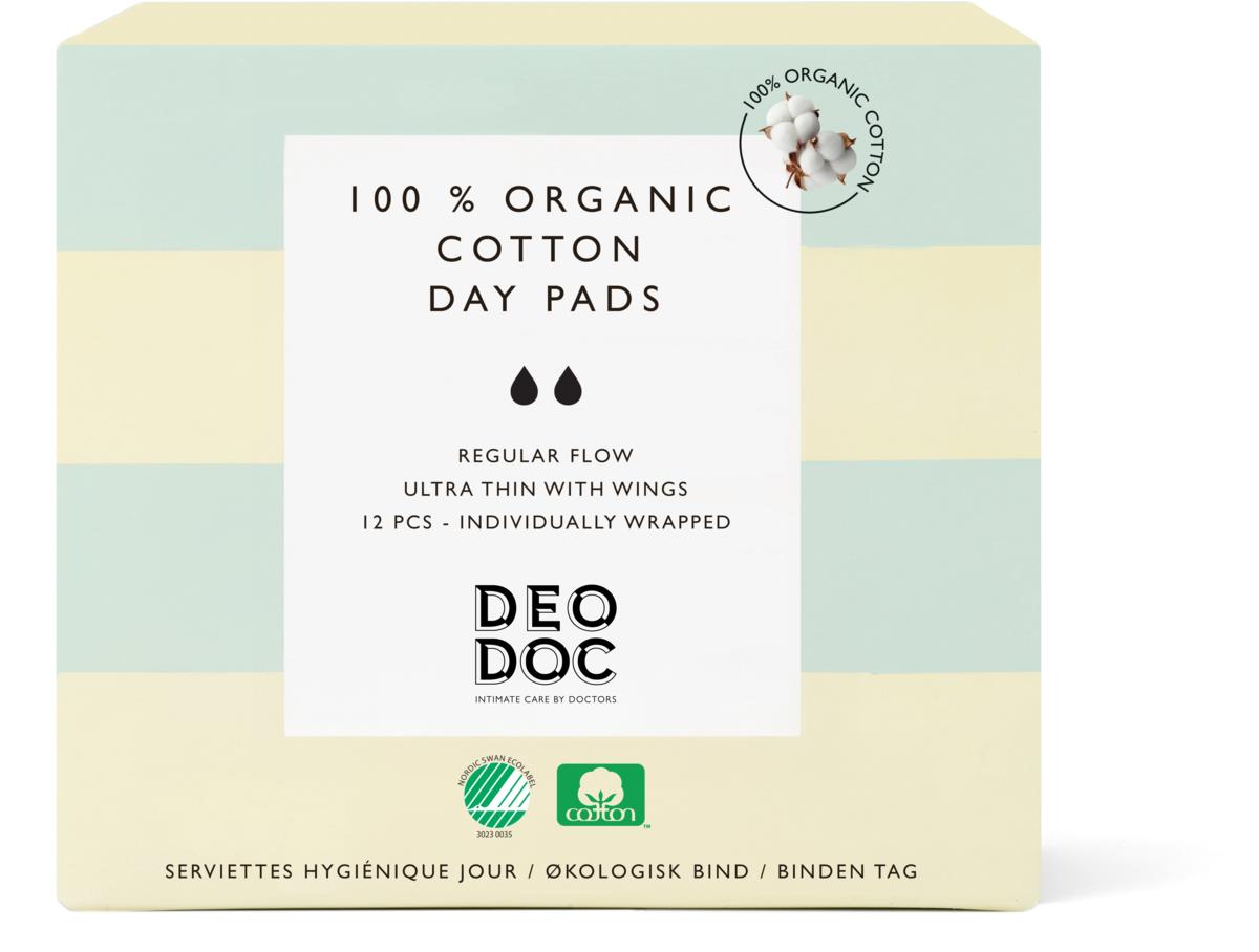 DeoDoc 100 % Organic Cotton Day pads 12 st