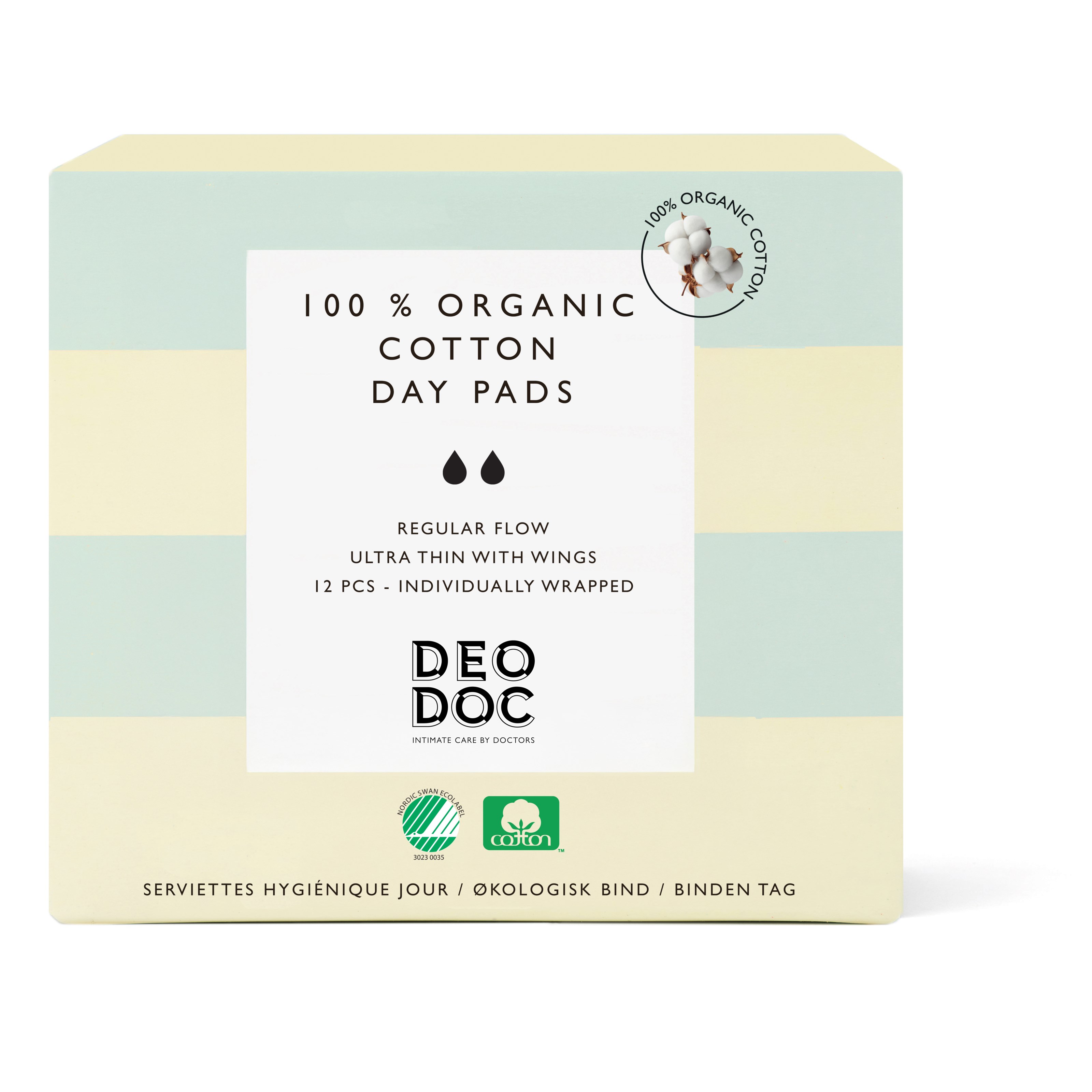 DeoDoc 103 % Organic Cotton Day pads 12 stk