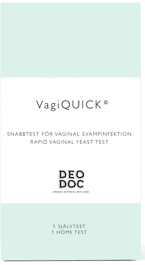 VagiQUICK rapid vaginal yeast test kit with instructions and branding on the box.
