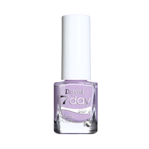 En flaska lavendel nagellack med vit lock, märkt "7day" och "STEP 3" för långvarig manikyr.