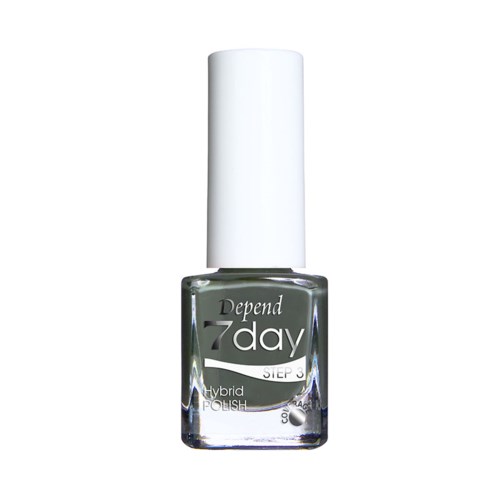 En flaska Depend 7 day steg 3 hybrid gel nagellack med vit kork.