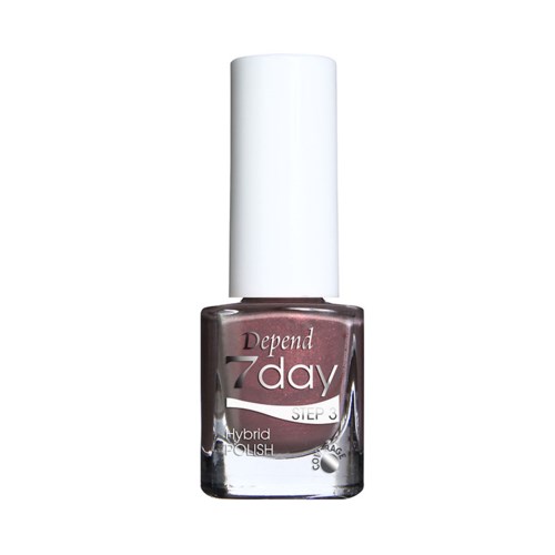En flaska Depend 7 Day nagellack i en brunsnygg med vitt lock.