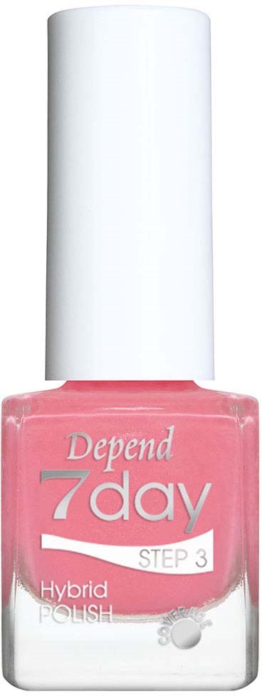 Pink bottle of Depend 7 Day nail polish with a white cap, labeled "STEP 3" and "Hybrid Polish."