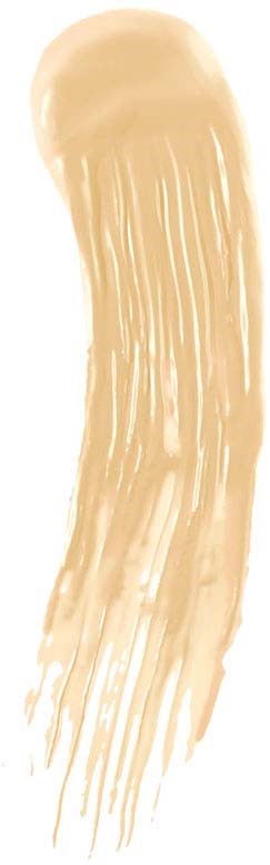 Een beige, gebogen penseelstreek of verfstreek op een witte achtergrond.