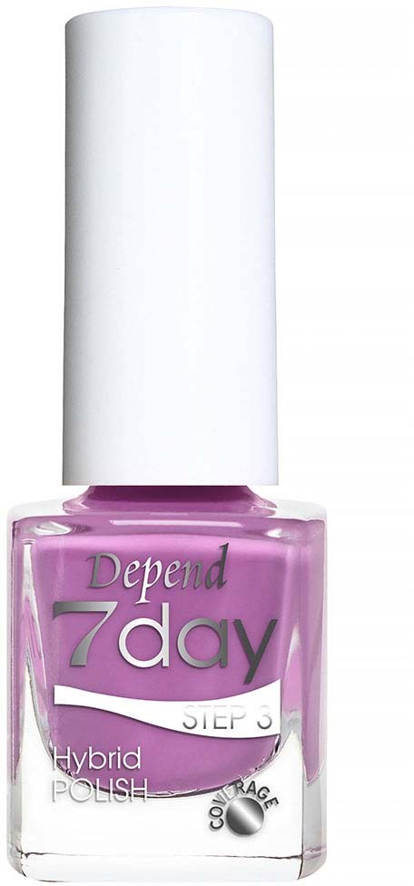 A pink nail polish bottle labeled "Depend 7day" with a white cap.