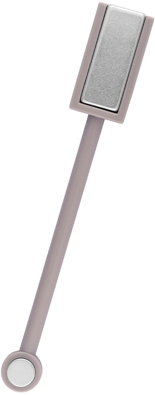 En lang pinne med en rektangulær, flat, blank metalldel øverst, sannsynligvis en kjøkkenspade eller spatula.