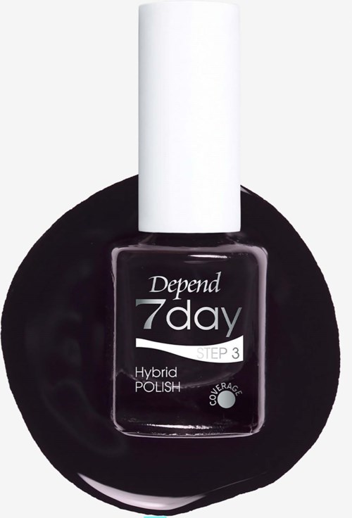 Sort neglelakkeknippe med hvid låg mærket Depend 7day Hybrid Polish Trin 3.