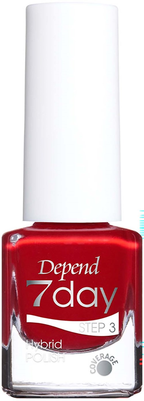 Rote Depend 7 Day Nagellackflasche mit weißem Deckel, gekennzeichnet als Schritt 3.