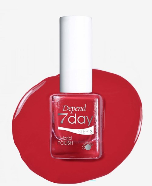 Rote Nagellackflasche mit weißem Deckel auf rotem Nagellackflecken.