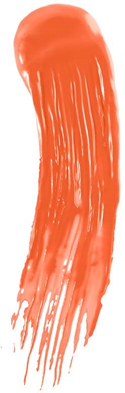 A streak of bright orange paint with dripping edges on a white background.