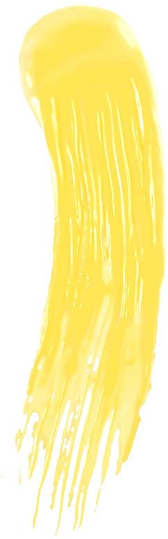 A yellow paintbrush stroke with a curved tip on a white background.