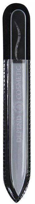 Ett klart, böjt ögonbrynskniv i ett svart och genomskinligt plastfodral med namnet 'Eyebrow Cosmetic' på.