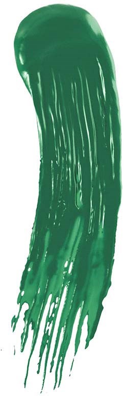 En grön målarsträck med rund topp som sträcker sig nedåt, visar textur och strimmor.