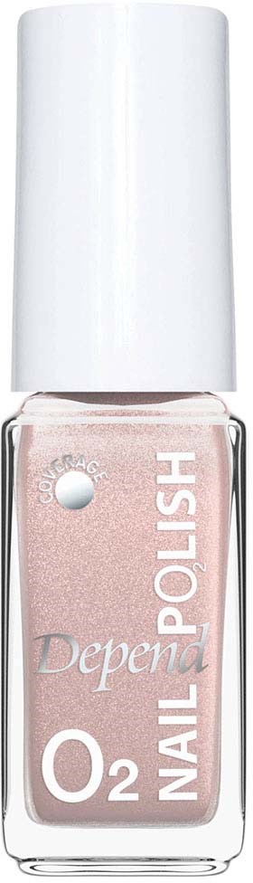 Roze nagellakfles met witte dop, gelabeld Depend O2 Nail Polish.