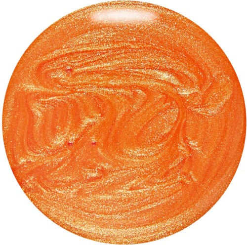 Ett runt orange objekt med snurrig, glittrig yta. Ser ut som en planet eller en dekoration.