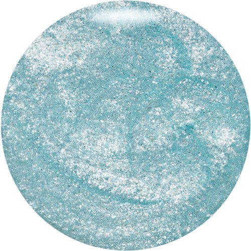 Ett runt föremål täckt av blå glitter, glänsande och gnistrande.